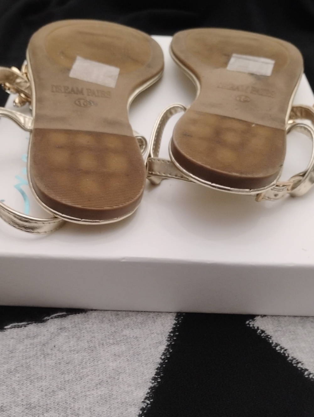 Bejeweled Gold Metallic T Strap Sandals by Dream Pairs Sz 10 - Picture 8 of 10